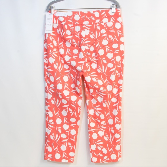 Cooper and Ella Hot Coral Peony Lux Super Stretch Allover Floral Print Crop Pant - Picture 3 of 6